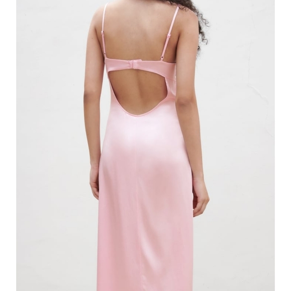Zara | Dresses | New Zara Pink Satin Midi Dress W Open Back S | Poshmark